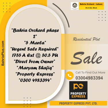 5 Marla Residential Plot for Sale in OLC-A Ext. Block -  Bahria Orchard, Lahore - (BP-253959)