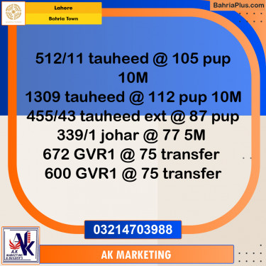 Residential Plot for Sale in Bahria Town, Lahore - (BP-253973)