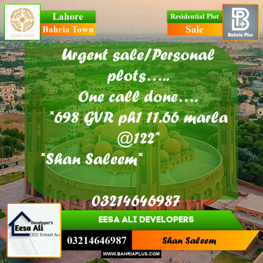 Residential Plot for Sale in Bahria Town, Lahore - (BP-254016)