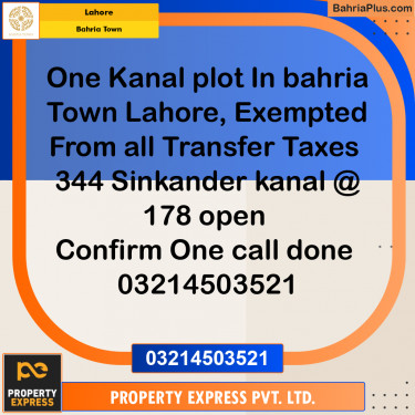 Residential Plot for Sale in Bahria Town, Lahore - (BP-254037)