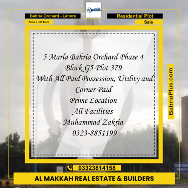 5 Marla Residential Plot for Sale in Phase 4 - G5 Block -  Bahria Orchard, Lahore - (BP-254042)
