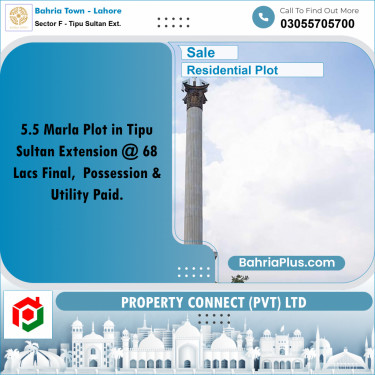 5.5 Marla Residential Plot for Sale in Sector F - Tipu Sultan Ext. -  Bahria Town, Lahore - (BP-254117)