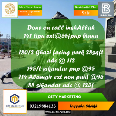 5 Marla Residential Plot for Sale in Sector F - Tipu Sultan Ext. -  Bahria Town, Lahore - (BP-254119)