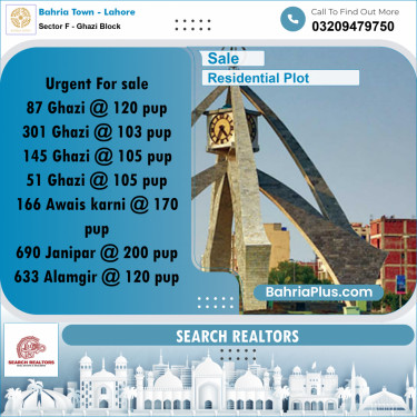 10 Marla Residential Plot for Sale in Sector F - Ghazi Block -  Bahria Town, Lahore - (BP-254191)