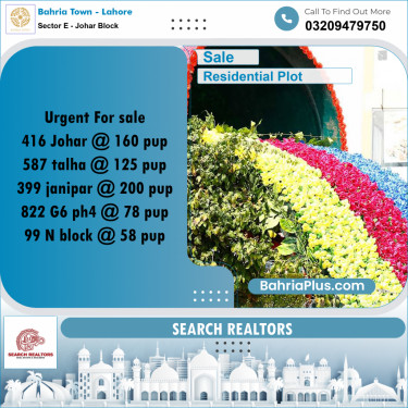 10 Marla Residential Plot for Sale in Sector E - Johar Block -  Bahria Town, Lahore - (BP-254196)