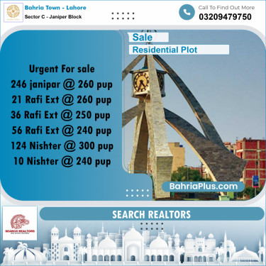 1 Kanal Residential Plot for Sale in Sector C - Janiper Block -  Bahria Town, Lahore - (BP-254200)