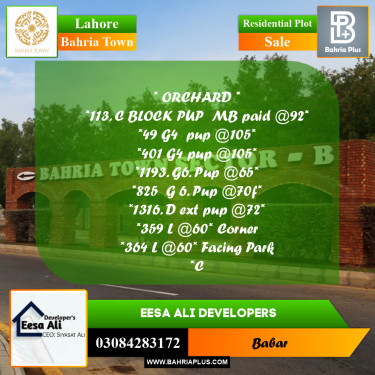 Residential Plot for Sale in Bahria Town, Lahore - (BP-254255)