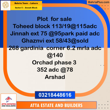5 Kanal Residential Plot for Sale in Sector E - Jinnah Block -  Bahria Town, Lahore - (BP-254278)