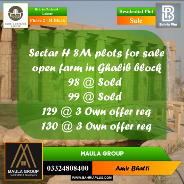 8 Marla Residential Plot for Sale in Phase 2 - H Block -  Bahria Orchard, Lahore - (BP-254326)