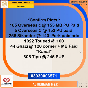 10 Marla Residential Plot for Sale in Overseas C -  Bahria Town, Lahore - (BP-254329)