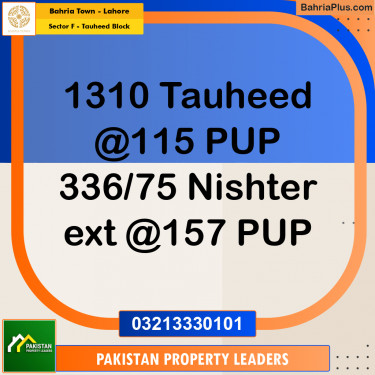 10 Marla Residential Plot for Sale in Sector F - Tauheed Block -  Bahria Town, Lahore - (BP-254351)