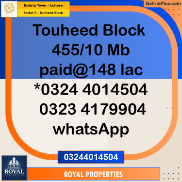 Residential Plot for Sale in Sector F - Tauheed Block -  Bahria Town, Lahore - (BP-254411)