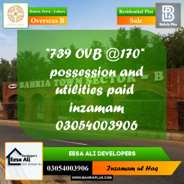 Residential Plot for Sale in Overseas B -  Bahria Town, Lahore - (BP-254417)