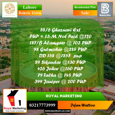 Residential Plot for Sale in Bahria Town, Lahore - (BP-254454)