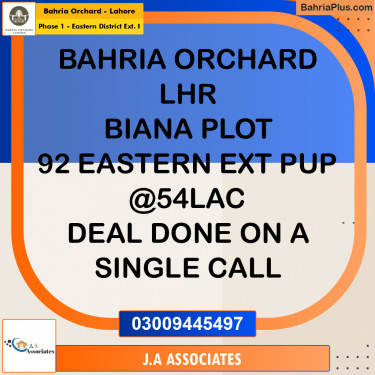 5 Marla Residential Plot for Sale in Phase 1 - Eastern District Ext. I -  Bahria Orchard, Lahore - (BP-254473)