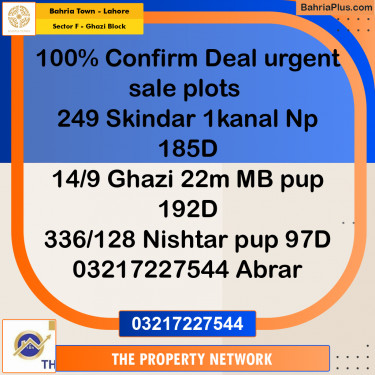 10 Marla Residential Plot for Sale in Sector F - Ghazi Block -  Bahria Town, Lahore - (BP-254578)