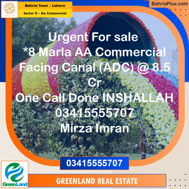 8 Marla Commercial Plot for Sale in Sector D - AA Commercial -  Bahria Town, Lahore - (BP-254665)