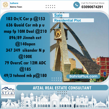 Residential Plot for Sale in Bahria Town, Lahore - (BP-254693)
