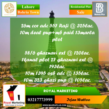 Residential Plot for Sale in Bahria Town, Lahore - (BP-254749)