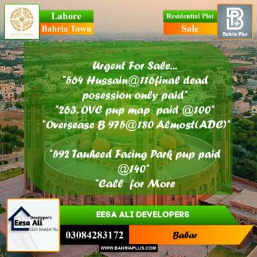 Residential Plot for Sale in Bahria Town, Lahore - (BP-254752)