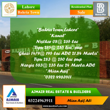 Residential Plot for Sale in Bahria Town, Lahore - (BP-254841)