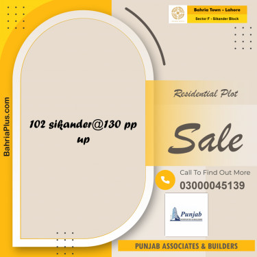 10 Marla Residential Plot for Sale in Sector F - Sikander Block -  Bahria Town, Lahore - (BP-254863)