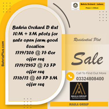 10 Marla Residential Plot for Sale in Phase 2 - D Block -  Bahria Orchard, Lahore - (BP-254889)
