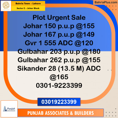 10 Marla Residential Plot for Sale in Sector E - Johar Block -  Bahria Town, Lahore - (BP-254910)