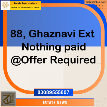 Residential Plot for Sale in Sector F - Ghaznavi Ext. Block -  Bahria Town, Lahore - (BP-254950)