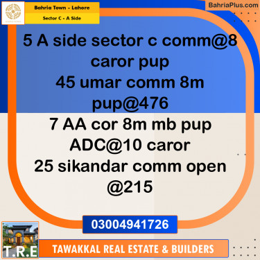 8 Marla Commercial Plot for Sale in Sector C - A Side -  Bahria Town, Lahore - (BP-255092)
