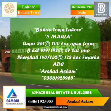 Residential Plot for Sale in Bahria Town, Lahore - (BP-255101)
