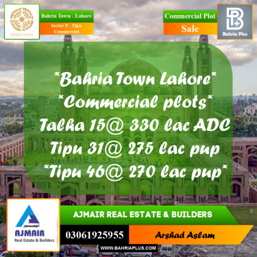 Commercial Plot for Sale in Sector F - Tipu Commercial -  Bahria Town, Lahore - (BP-255110)
