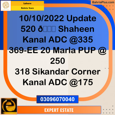 1 Kanal Residential Plot for Sale in Bahria Town, Lahore - (BP-255132)