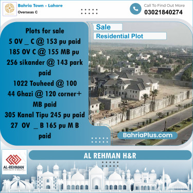 10 Marla Residential Plot for Sale in Overseas C -  Bahria Town, Lahore - (BP-255197)