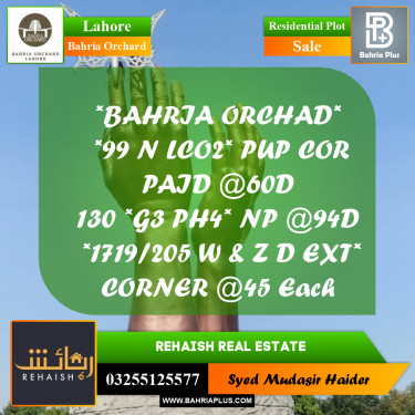 Residential Plot for Sale in Bahria Orchard, Lahore - (BP-255221)