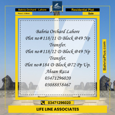 5 Marla Residential Plot for Sale in Phase 2 - D Block -  Bahria Orchard, Lahore - (BP-255241)
