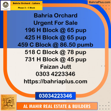 Residential Plot for Sale in Phase 2 - C Block -  Bahria Orchard, Lahore - (BP-255281)