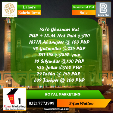 Residential Plot for Sale in Bahria Town, Lahore - (BP-255328)