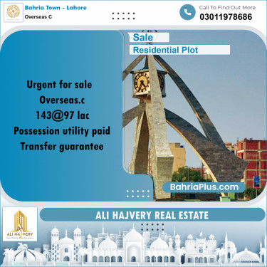 10 Marla Residential Plot for Sale in Overseas C -  Bahria Town, Lahore - (BP-255422)