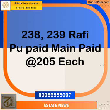 Residential Plot for Sale in Sector E - Rafi Block -  Bahria Town, Lahore - (BP-255428)