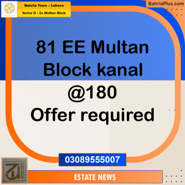 Residential Plot for Sale in Sector D - EE Multan Block -  Bahria Town, Lahore - (BP-255432)