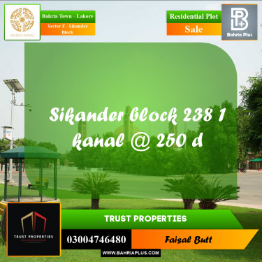 1 Kanal Residential Plot for Sale in Sector F - Sikander Block -  Bahria Town, Lahore - (BP-255464)