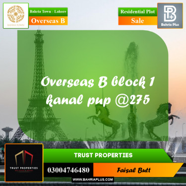 1 Kanal Residential Plot for Sale in Overseas B -  Bahria Town, Lahore - (BP-255466)