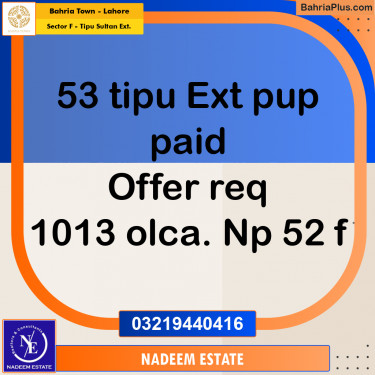 Residential Plot for Sale in Sector F - Tipu Sultan Ext. -  Bahria Town, Lahore - (BP-255588)