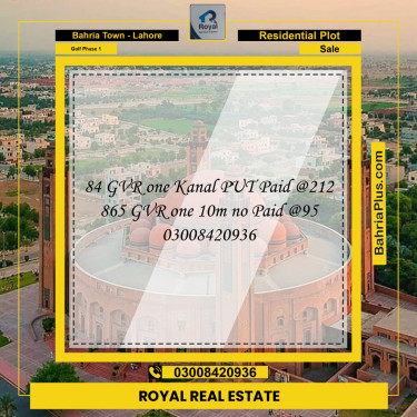 1 Kanal Residential Plot for Sale in Golf Phase 1 -  Bahria Town, Lahore - (BP-255619)