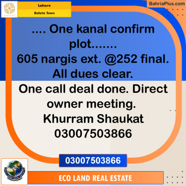 Residential Plot for Sale in Bahria Town, Lahore - (BP-255735)