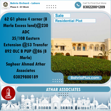 20 Marla Residential Plot for Sale in Phase 4 - G1 Block -  Bahria Orchard, Lahore - (BP-255741)