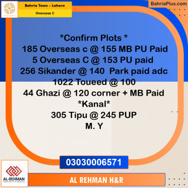 10 Marla Residential Plot for Sale in Overseas C -  Bahria Town, Lahore - (BP-255744)