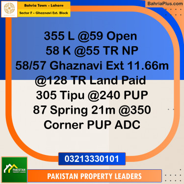 12 Marla Residential Plot for Sale in Sector F - Ghaznavi Ext. Block -  Bahria Town, Lahore - (BP-255750)