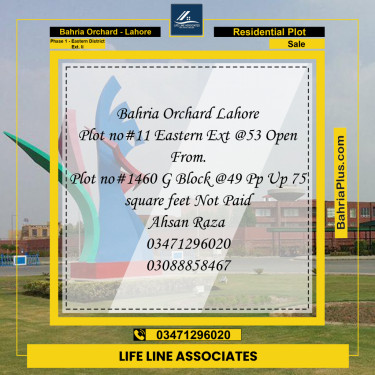 5 Marla Residential Plot for Sale in Phase 1 - Eastern District Ext. II -  Bahria Orchard, Lahore - (BP-255764)